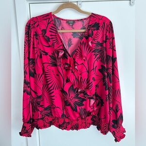 Hot Pink and Black Floral Blouse, XL